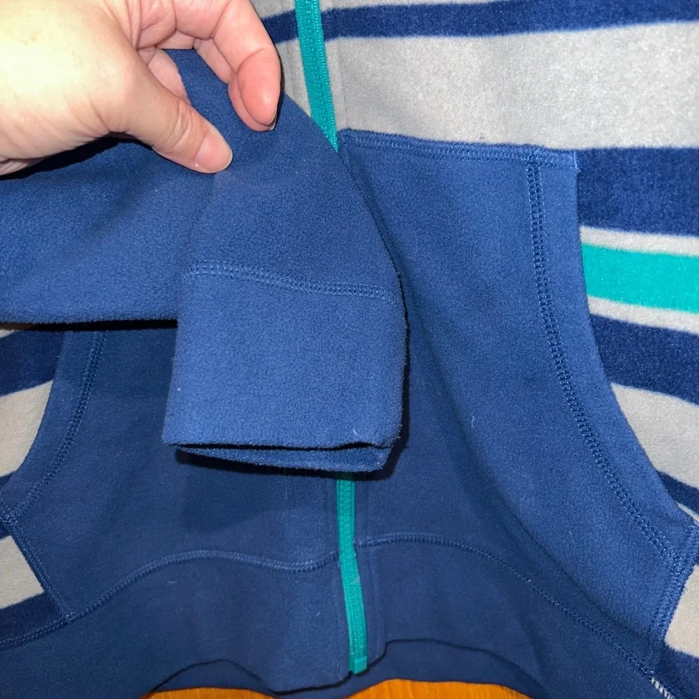 The North Face Fleece Hoodie Boys L 14/16 Blue Striped Full Zip Excellent Jacket